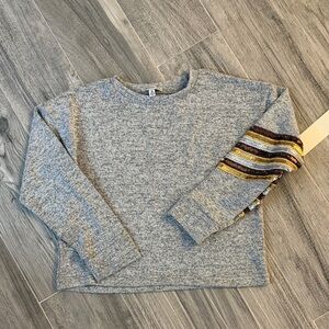 Madden Girl Gray Crewneck with Striped Sleeve
